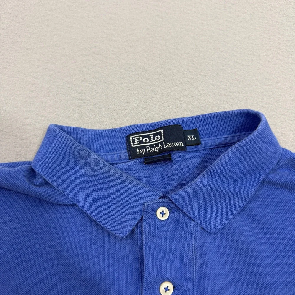 Vintage Polo Ralph Lauren Shirt XL Blue Short Sleeve Pique Pony Logo Classic